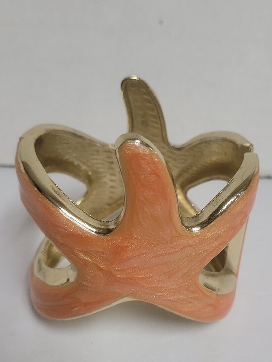 Jewelry - Orange And Gold Enamel Star Fish Cuff Bracelet